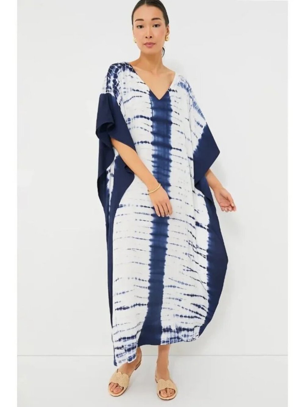 Emerson Fry India Collection Tie-Dye Maxi Caftan-Navy/White-Sz XS/S